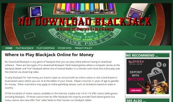 Screen capture of the NoDownloadBlackjack.Org Website.